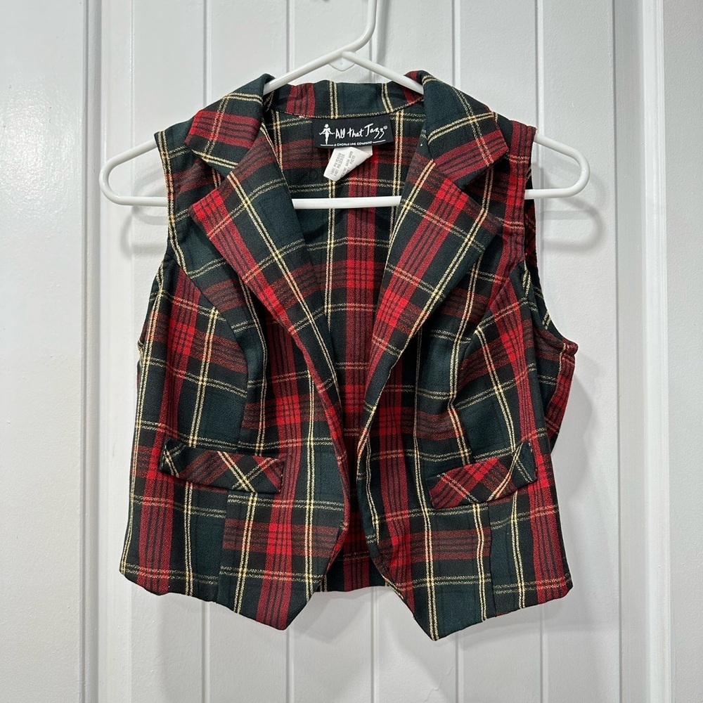 All That Jazz Plaid Mini Vest in Red, Black, & Yellow